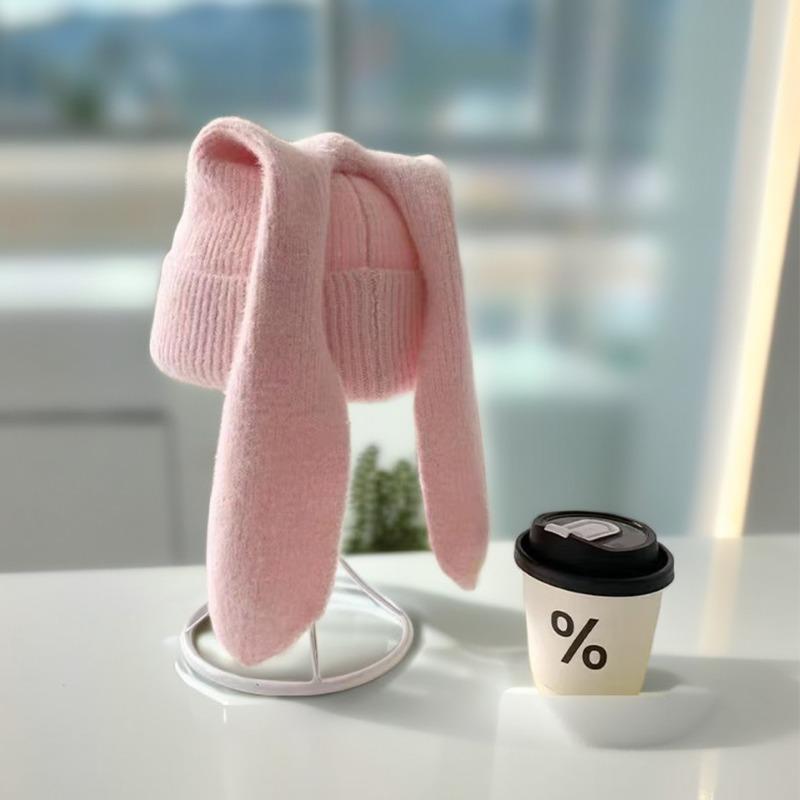 New Autumn and Winter Fashion Personalized Knitted Hat Warm Thickened Solid Color Cute Rabbit Ear Hat Women