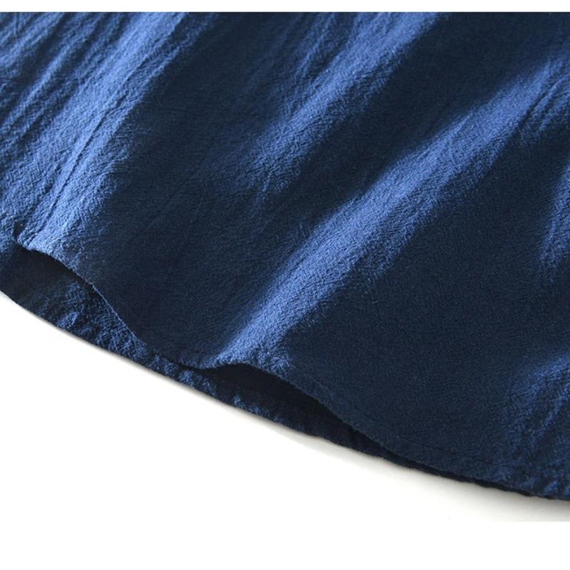 Chinese Retro Style Cotton Linen Tshirt for Men Summer Long Sleeve Top Daily Casual Stand Collar Pullover Men T-shirt 4XL