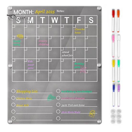 

Акриловый календарь на холодильник, прозрачный ежемесячный планировщик, белая доска для холодильника, доска для сухого стирания, календарь с 8 маркерами для деловых встреч, списка покупок белый