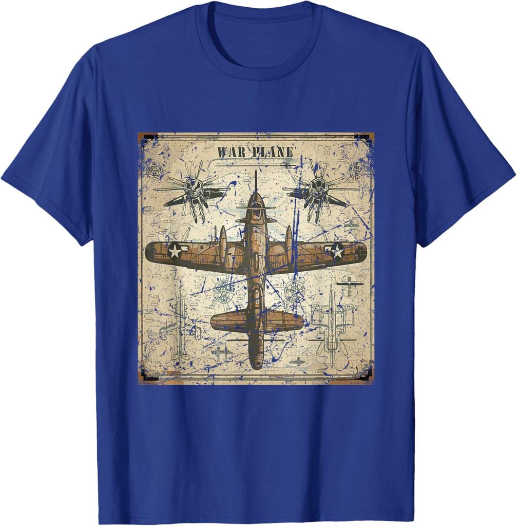 Retro War Plane  TShirt Short Sleeve Casual 100 Cotton Shirt