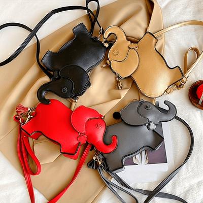 Sac bandoulière messager éléphant, Thème animalier décontracté, Bandoulière réglable, Fermeture éclair, Doublure en polyester, Couleur unie