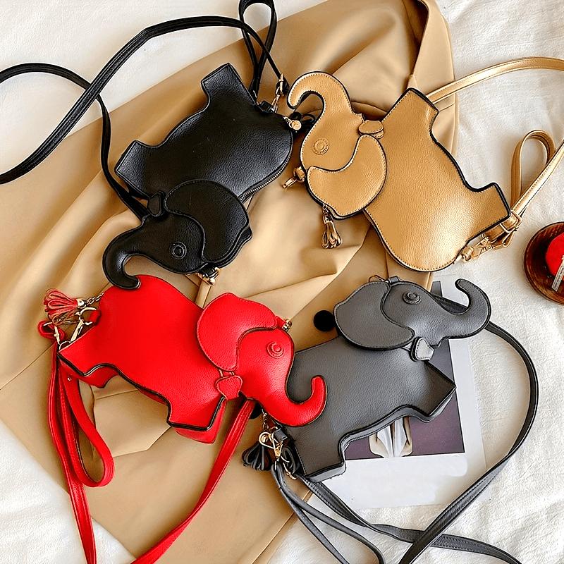 Elephant Crossbody Messenger Bag, Casual Animal Theme, Adjustable Strap, Zipper Closure, Polyester Lining, Solid Color
