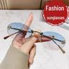Trendy Oval Frameless Sunglasses with Diamond Accents