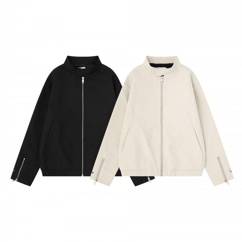 Unisex Retro Streetwear Zip-Up Jacket Loose Fit Solid Color Casual Outerwear