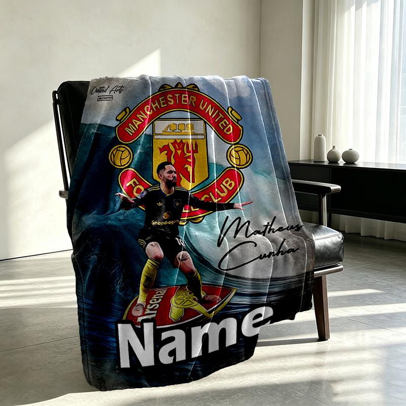Custom Name Personalized Manchester Football F.C Print Blankets, Home Decor, Bedroom, Sofa, Camping, Couch, Gifts for Birthday Christmas
