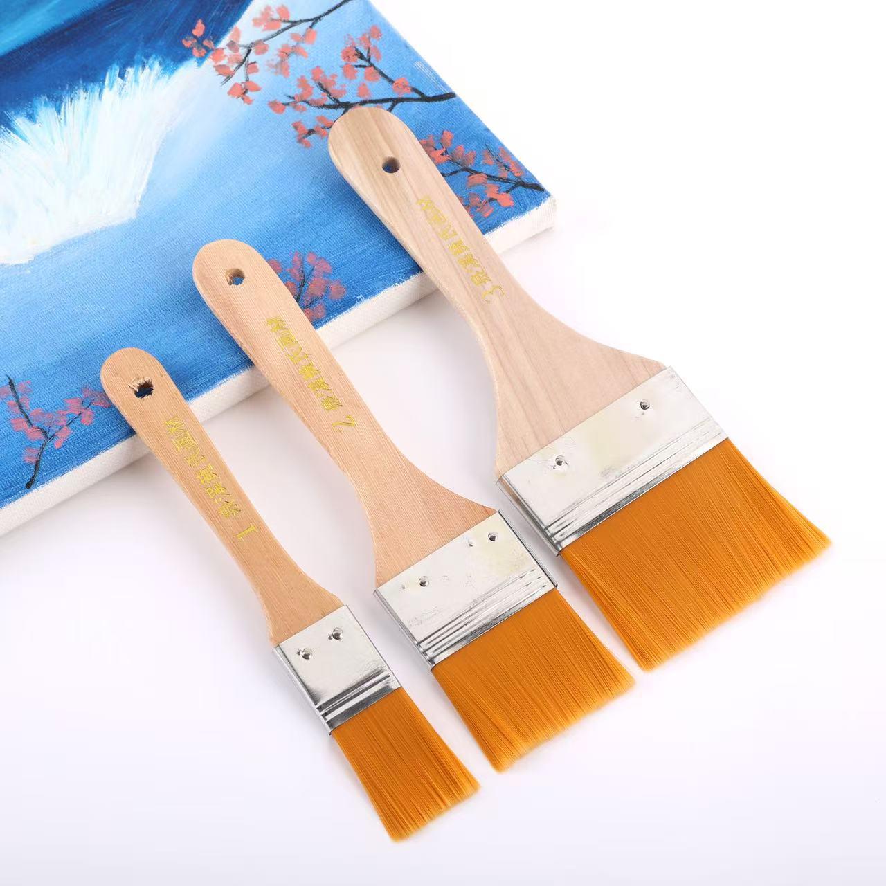 Hog Bristle & Nylon Paint Brush for Acrylic & Oil Painting, Wooden Handle Texture Brush. Nylon #1 жёлтый