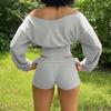 American Casual Off-Shoulder Long-Sleeve Hoodie Waist-Cinched Sportswear Set