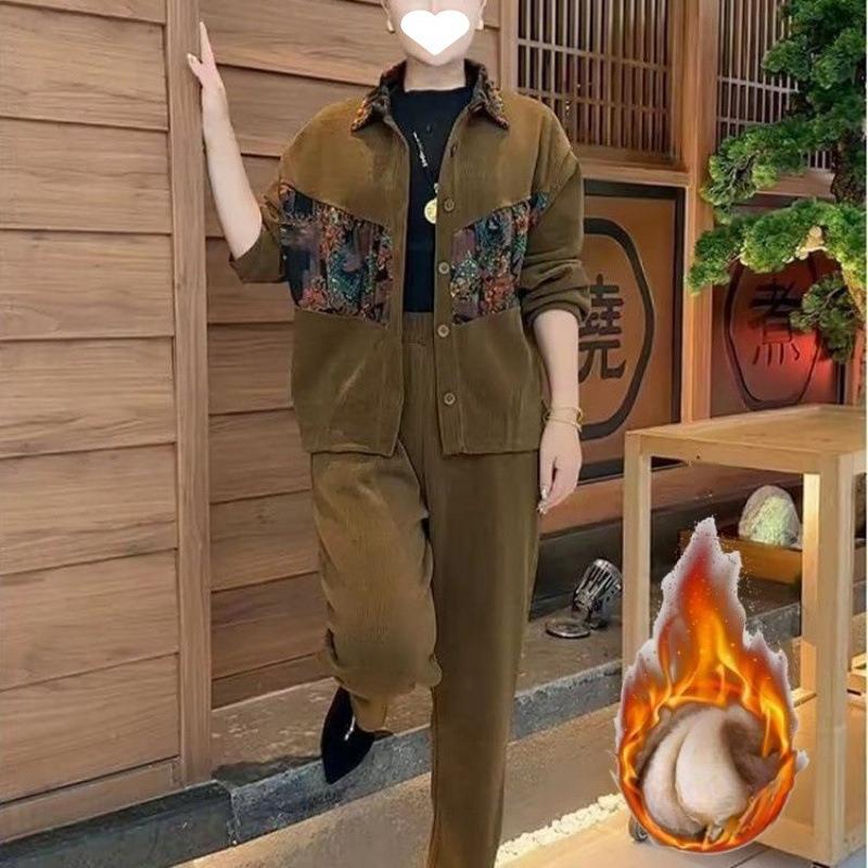 Fashion Denim Jumpsuit Women's Winter Insulated Thick Casual Short Coat and Harem Pants Set