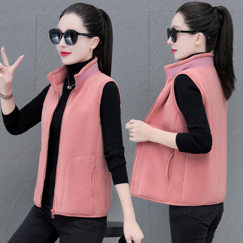 

Осенне-зимний женский двусторонний жилет, пальто без рукавов, короткая куртка, женское теплое базовое пальто, женский жилет, топы, одежда XS розовый
