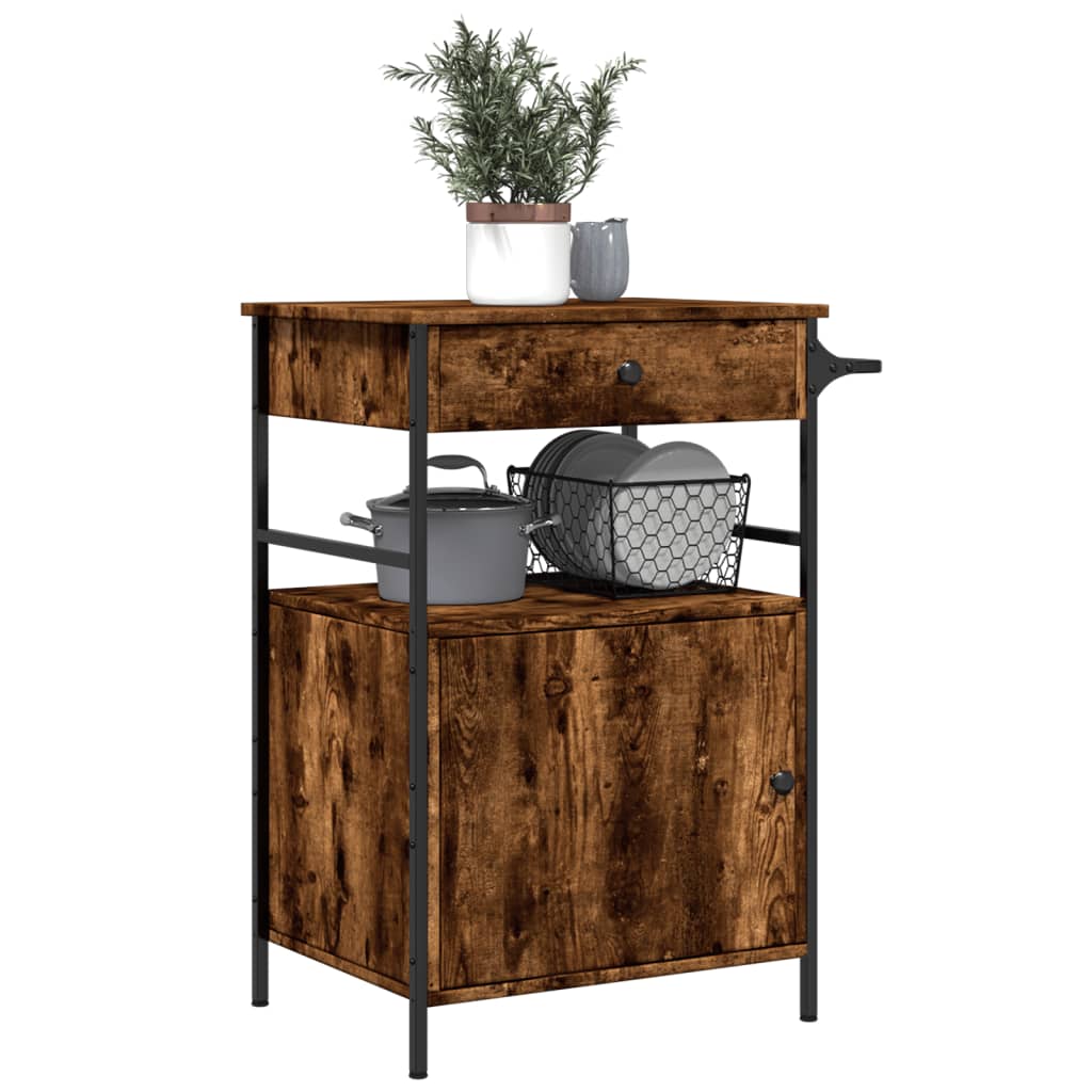 Kitchen Trolley Smoked Oak Finish 56 x 43 x 89.5 cm Engineered Wood