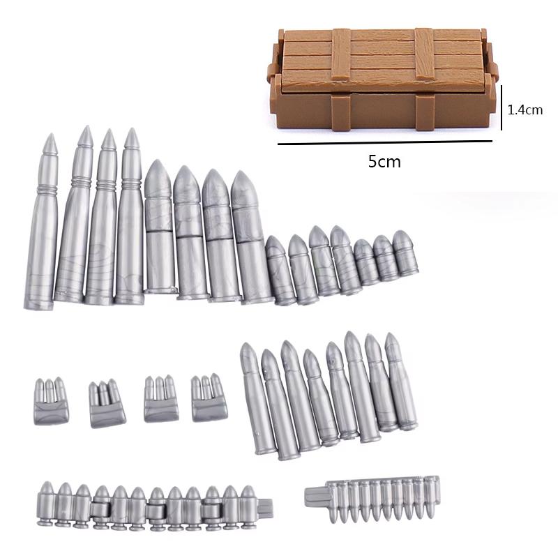 MOC WK2 Militärische Ausrüstung Baustein Set Soldat Waffe Kugel RPG Rakete Waffen Kiste Motorrad Barriere Zaun Ölfass Baustein Spielzeug