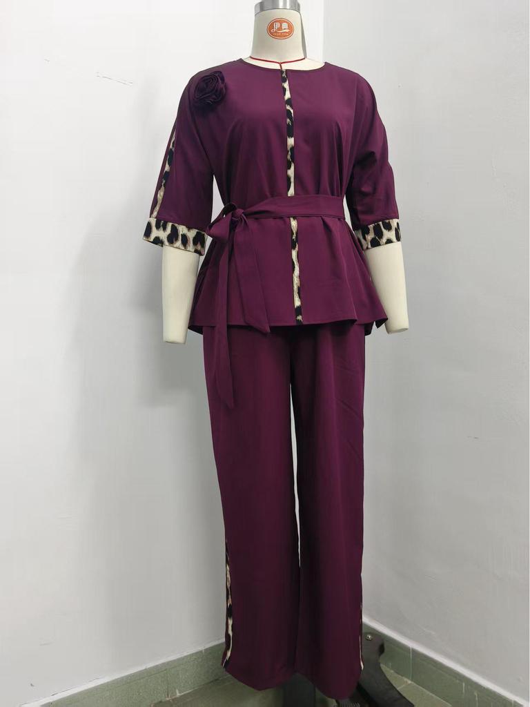 2026 Plus Size Women's Leopard Print Floral Patchwork Set - Elegant European & American Style