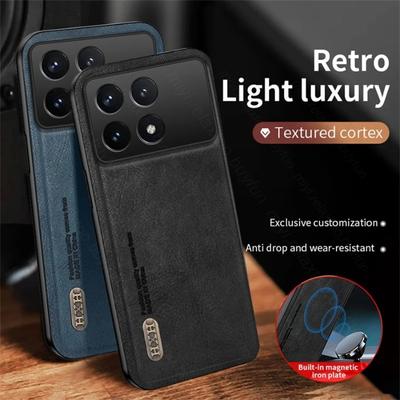 Capa magnética de couro fosco retrô para poco x6 pro 5g, capa tpu macia, proteção fundas pocox6 poko little x 6 pro 6x