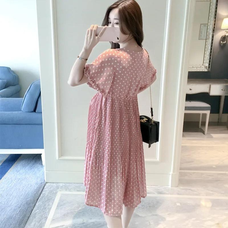 Summer Maternity Dress Pregnant Women Petal Collar Bubble Sleeve High Waist Peter Pan Casual Temperament Gown