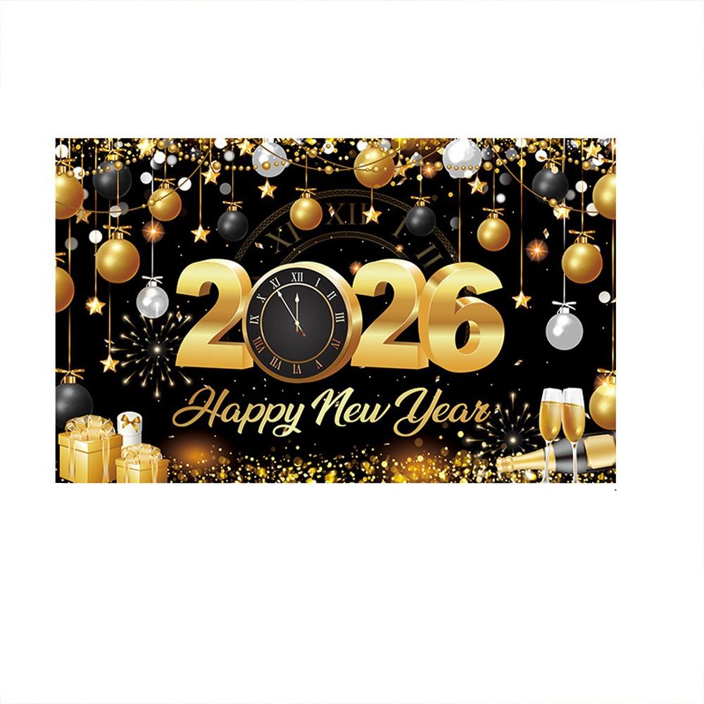 Black Gold 2026 New Year Backdrops Colorful Balloon Photo Background Party Background  Photo Studio