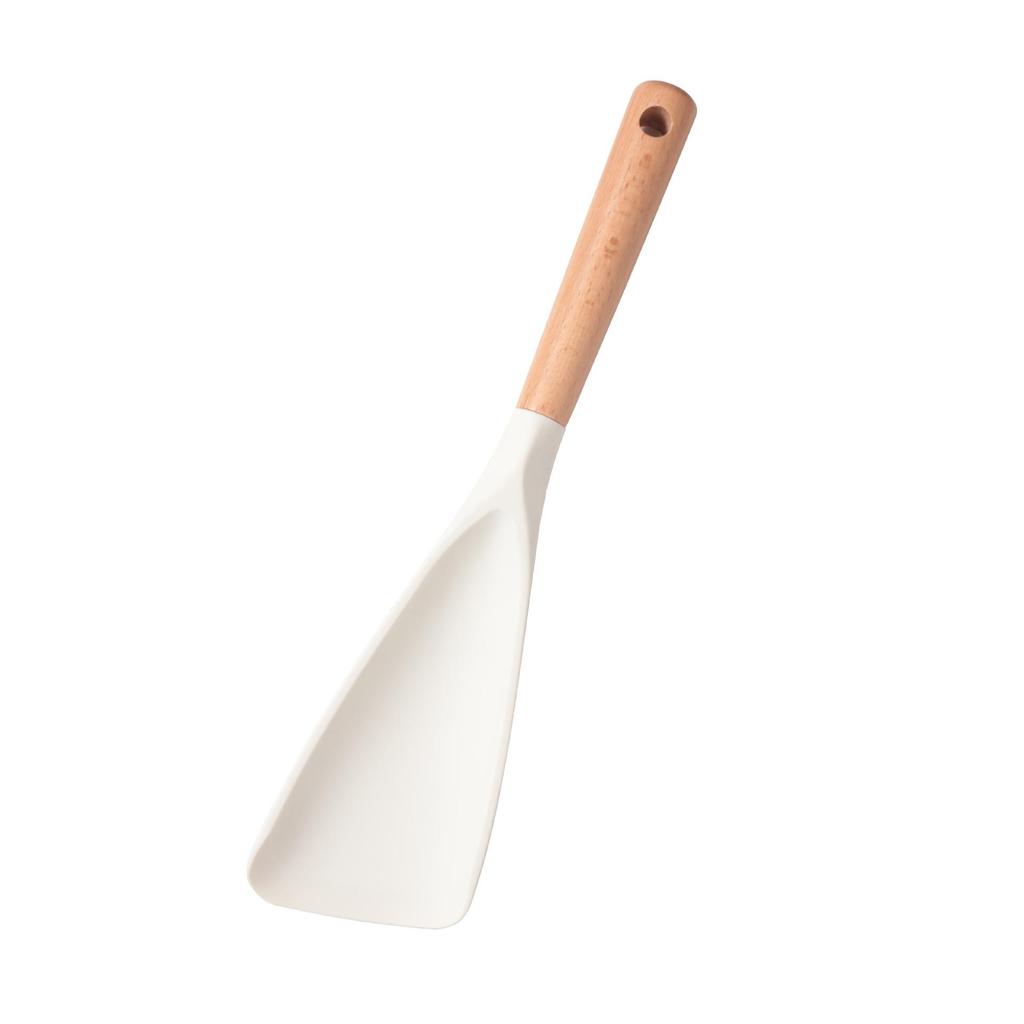 Food-Grade Silicone Spatula with Wooden Handle: Non-Stick, Heat-Resistant Cooking Utensil for Salads, Pans, Rice, and Ice Scooping