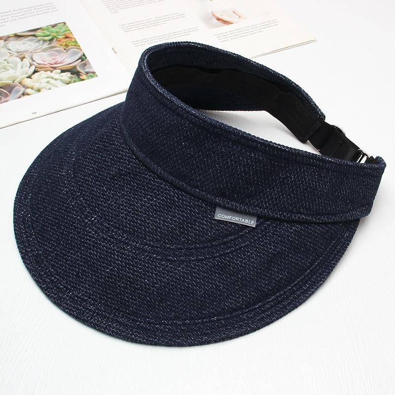 Hat women's new denim empty top hat UV protection large brim sun hat summer big head circumference no top sun hat
