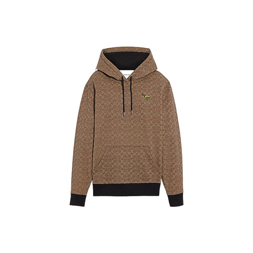 Coach FW22 Logo Print Hooded Pullover Long Sleeve Sweatshirt Women sweatshirt Brown CF608-KHA S