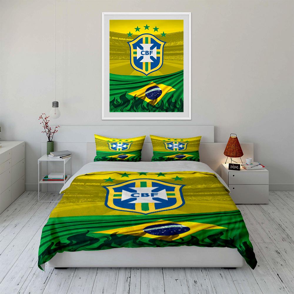 Set Biancheria da Letto Calcio Bandiera del Brasile Copripiumino Federe Arredamento per la Casa (1 * Copripiumino 2 * Federe, senza piumino)