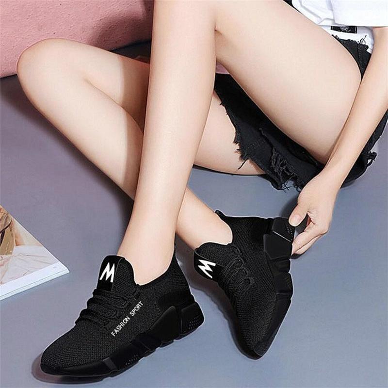 Kvinner Snøring Mesh Flat Sko Joggesko Dame Mote Pustende Walking Casual Sko
