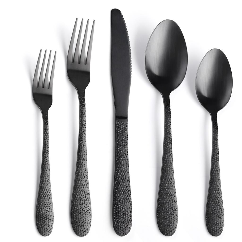 Hammer Matte Tableware Four-piece Set Stainless Steel Knife and Fork Spoon Steak Golden  Dessert Spoon YSH-12-5PS