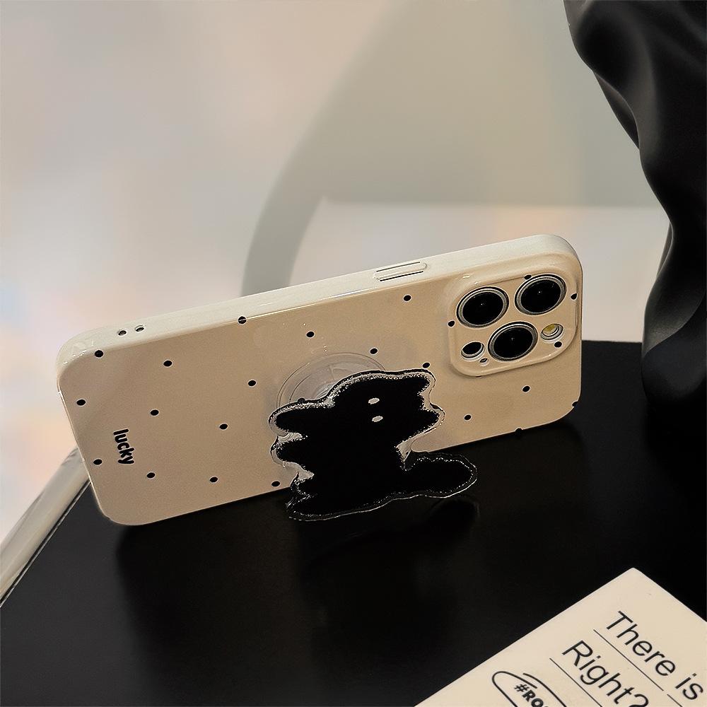 Cute polka dot cat stand phone case suitable for iPhone 17, 14 Pro Max, iPhone 15, soft case for iPhone 16