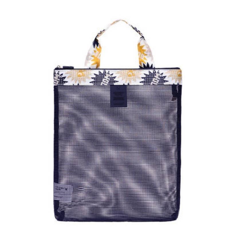 Zomerse strandtas met mesh opbergruimte, reistas van Oxford-stof, multifunctioneel, modern, minimalistisch, blauw met bloemenprint