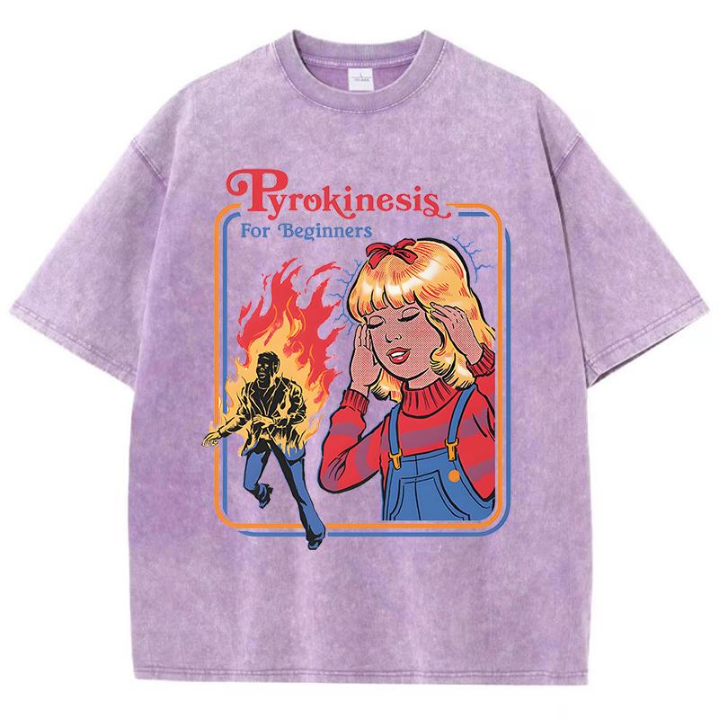Pyrokinesis For Beginners Washed Retro Men T-Shirts Fashion Cotton Clothes Loose Oversize T Shirt
