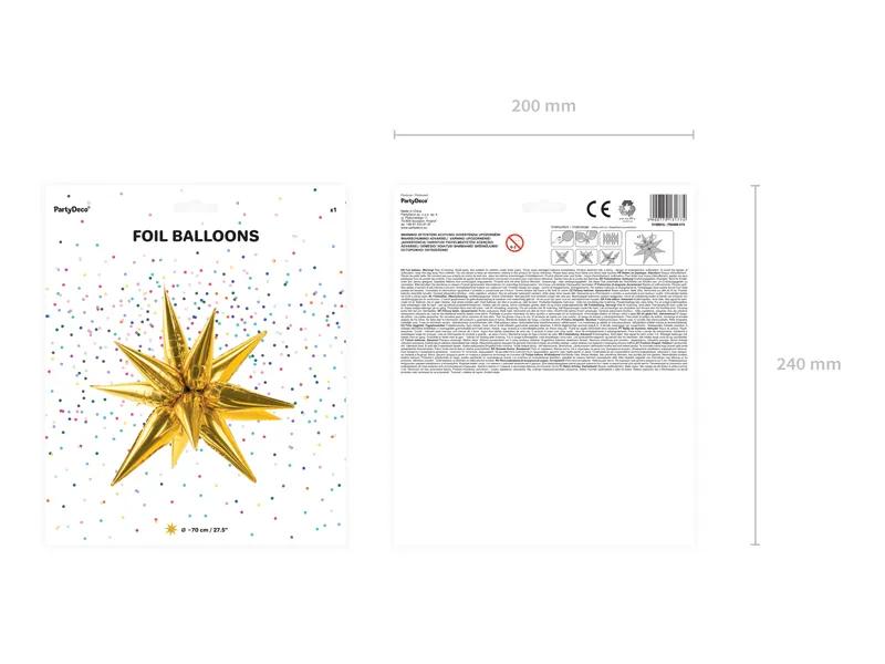 PartyDeco 3D Star Foil Balloon, 70cm, Gold