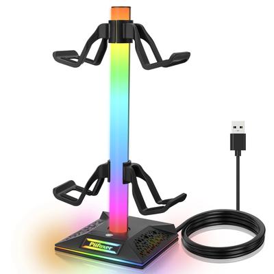 EB03 RGB Gaming Controller & Headphone Holder with 10 Light Modes, 2 USB Ports, Headset Stand for PC Gamers Desk Accessories