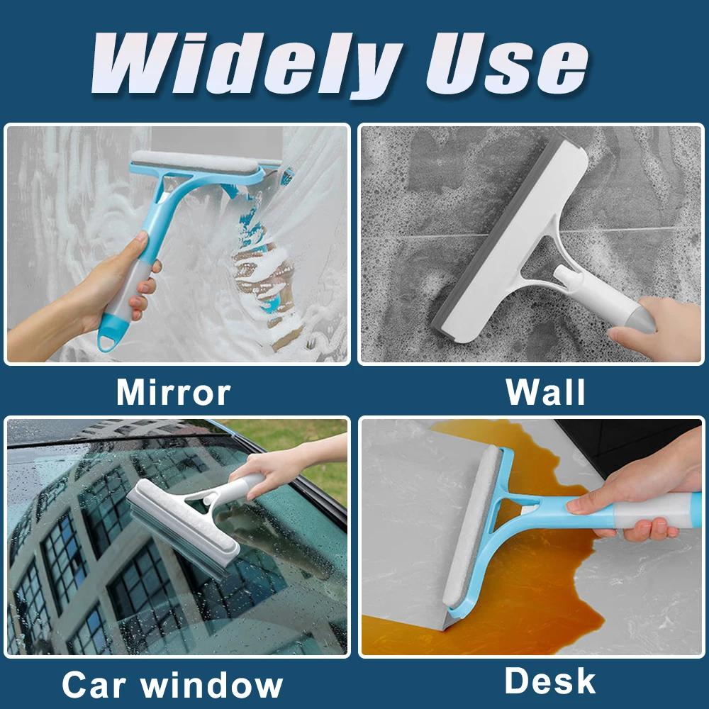 3 In 1 Window Cleaning Squeegee Multi Function Glass Mirror Wiper with Spray Bottle Microfiber Scrub Household Car Cleaner Tools