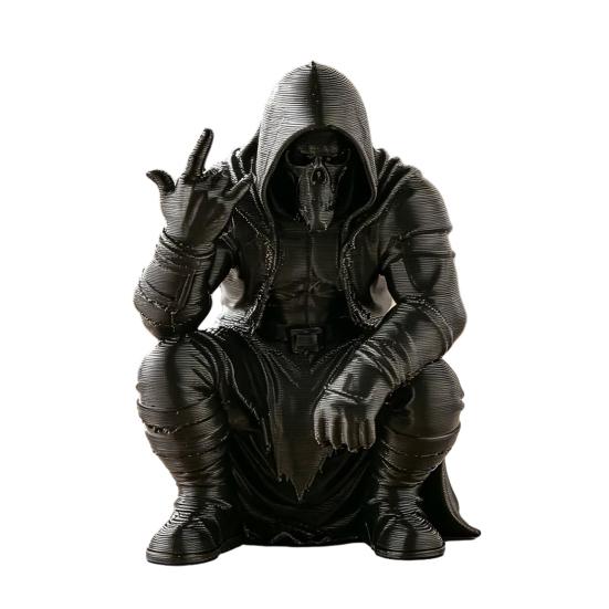 3D Printed Mini Hooded Skull Figurine Dark Style Desktop Ornament Cool Rock Gesture чёрный