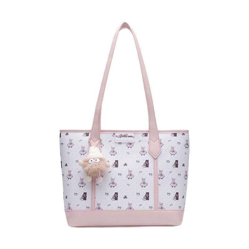 Floral Pink Girly Tote Bag: Cute, Large-Capacity, Versatile Shoulder Bag for Students