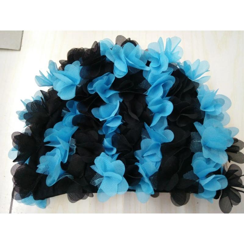 Damen 3D Blumen Design Badekappe Wasserdicht Elastisch Weich Bade Duschhaube für Damen Tauchen Schwimmen Strandkappe Badezimmerzubehör