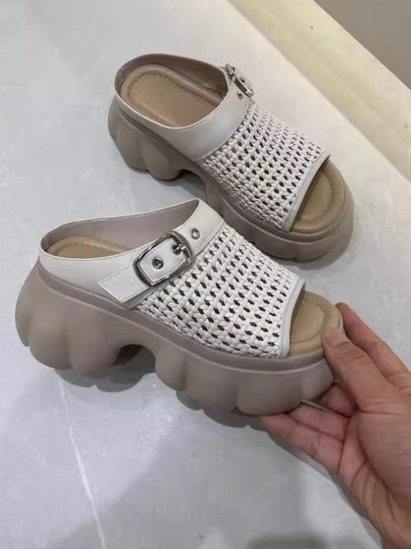 Fashion Women's Genuine Leather Shoes House Slippers Platform Slides Female Mule Pantofle Summer Mules 2025 Mules For Women 2025 Female