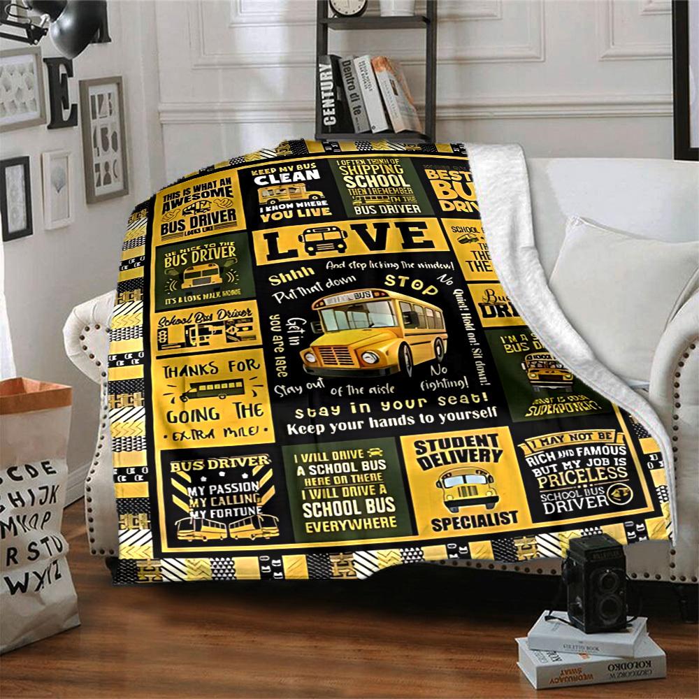 1pc bus driver Blanket, Lightweight Flannel Throw For Sofa, Bed, Travel, Camping, Livingroom, Office, Couch, Chair
