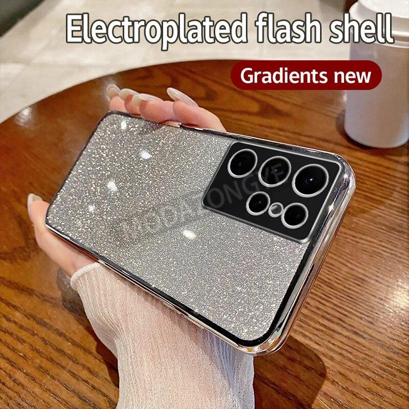 For Samsung Galaxy S22 Ultra Case Electroplating Soft Glitter TPU Back Cover Samsung GalaxyS22 Ultra Phone Casing For Girl Woman