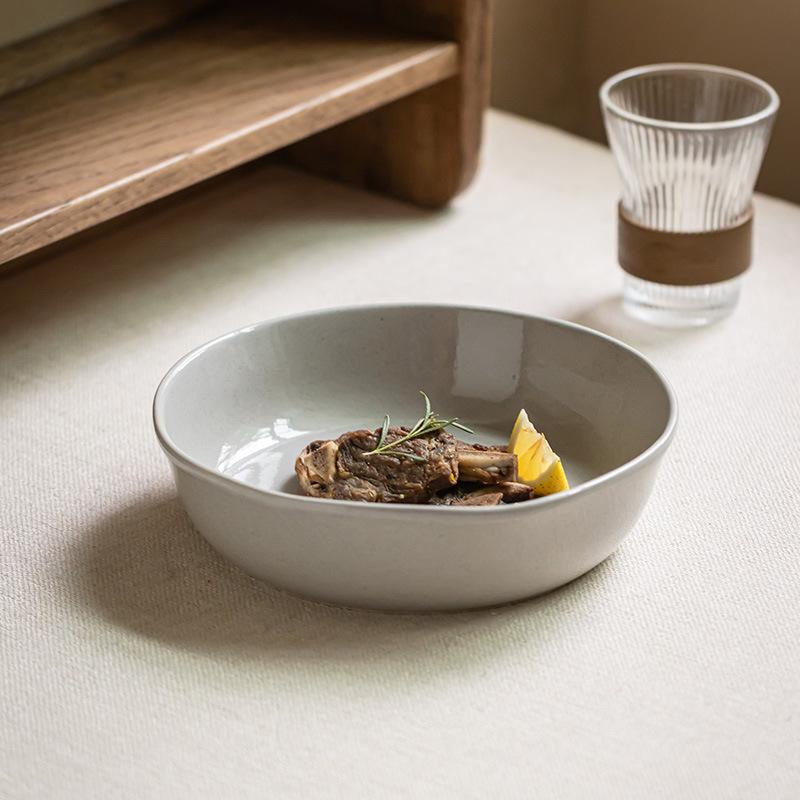 Solid Color Irregular Large Bowl Ceramic Special-Shaped Bowl Household Tableware Retro Vegetable Bowl Soup Bowl Creative Western Food Bowl Salad Bowl