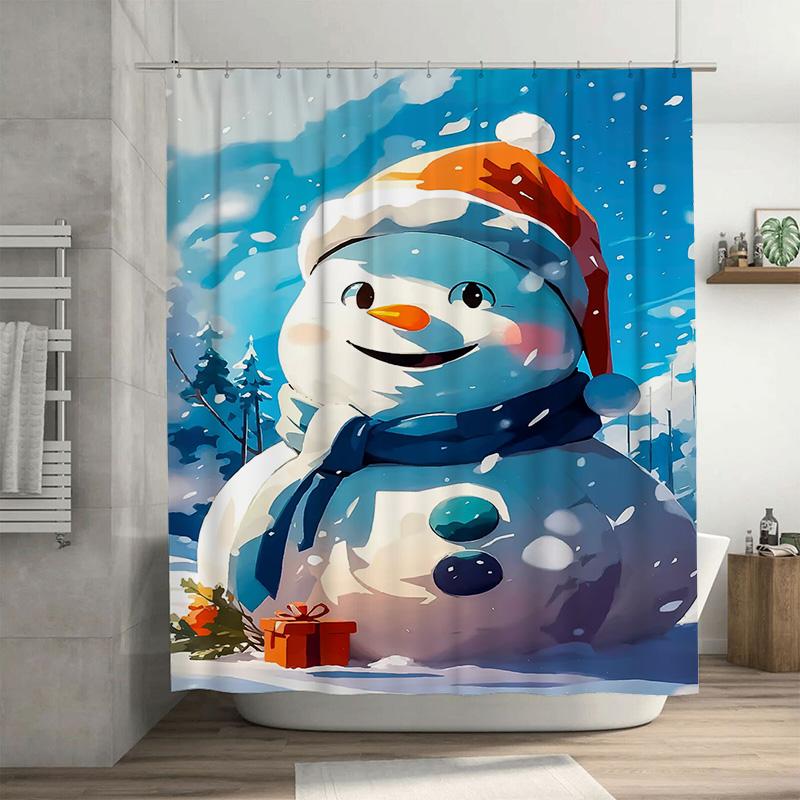 

Tuniu Festive Snowman Shower Curtain Waterproof Holiday Bathroom Decor Cute Winter Forest Backdrop Charming Holiday Vibes Unique W60H190(CM)-1 Pcs