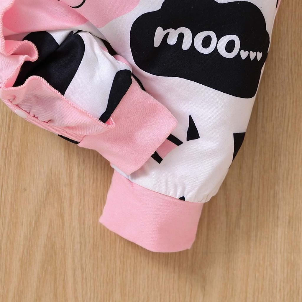 Infant Girls Ruffled Long Sleeve Romper Spring Autumn Cow Print Baby One piece Crawling Jumpsuit Fashion Comfortable Infant Bodysuit