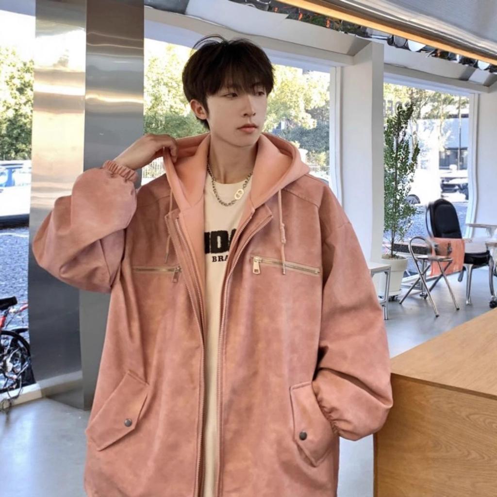 Fake Two-piece Sweatshirt PU Leather Jacket for Men In Autumn Plus Fat Plus Size Fat People Relaxed Fit Design Handsome Jacket