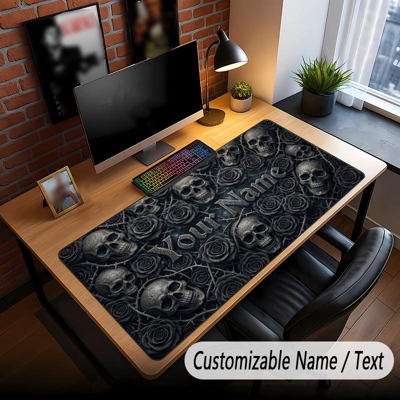 Skull Gothic Theme Custom Mouse Pad Personalized With Name Text Customized Desk Mat For Office Home Decor