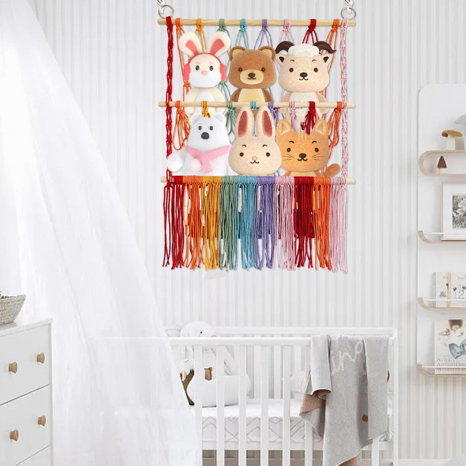 

Stuffed Animal Net Boho Macrame 2-Layer Hammock Stuffed Animal Holder Plush Storage For Bedroom Nursery Kids Room Living Room China Mainland