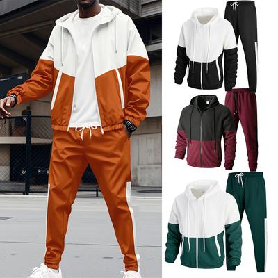 Μόδα Patchwork Φόρμες Ανδρικές Μακρυμάνικη Μπουφάν με Κουκούλα και Παντελόνι Σετ Δύο Τεμαχίων Άνοιξη Καθημερινά Άνετα Σύνολα Ανδρική Αθλητική Φόρμα
