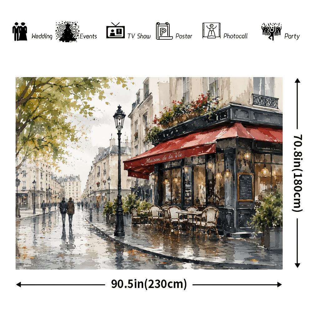 2D Plane - 1 piece of 2D flag Paris corner café street scene theme background fabricXY