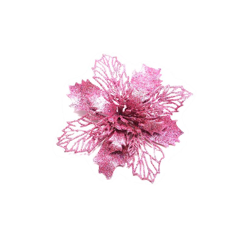 10cm Pink Glitter Poinsettia Christmas Tree Ornaments & Decorations