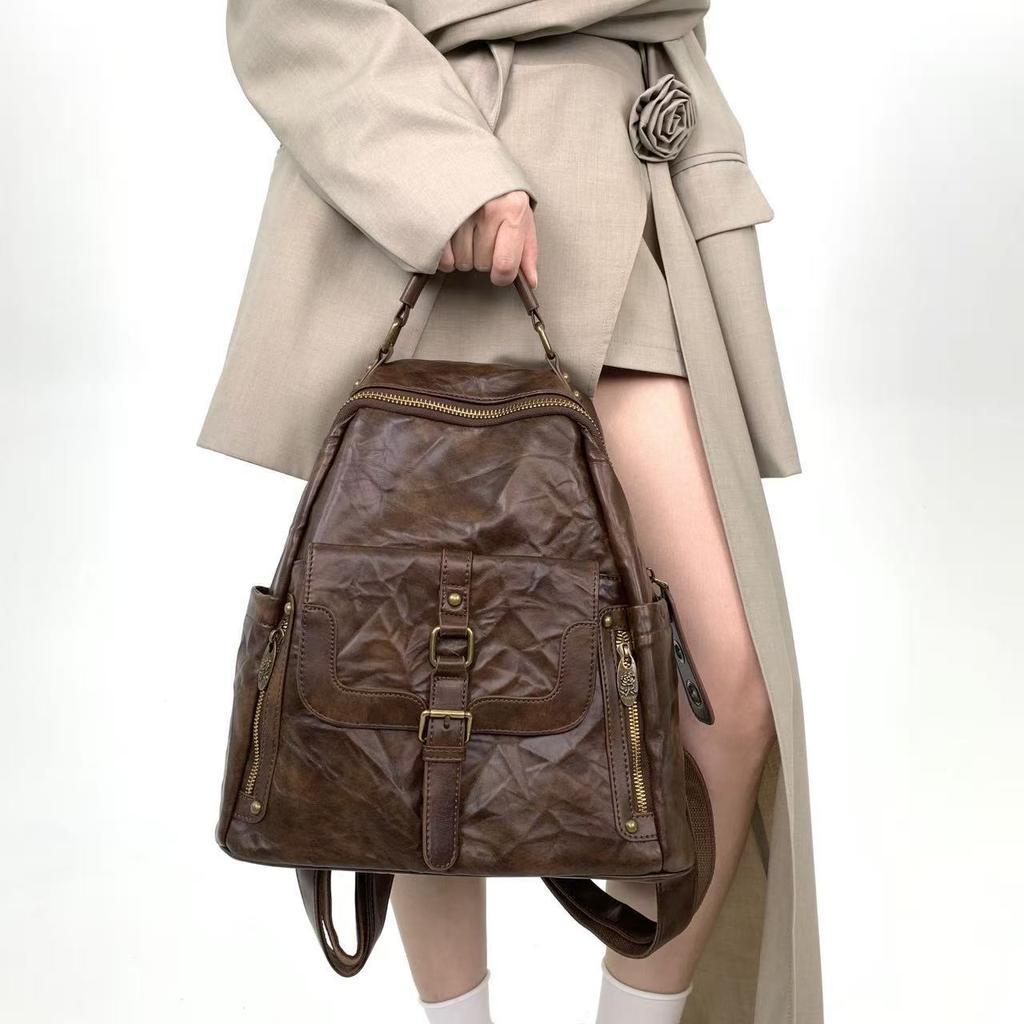 Women'S Pleated Vintage Maillard Backpack Large Capacity Millennium Spice Girls Shoulder Bag