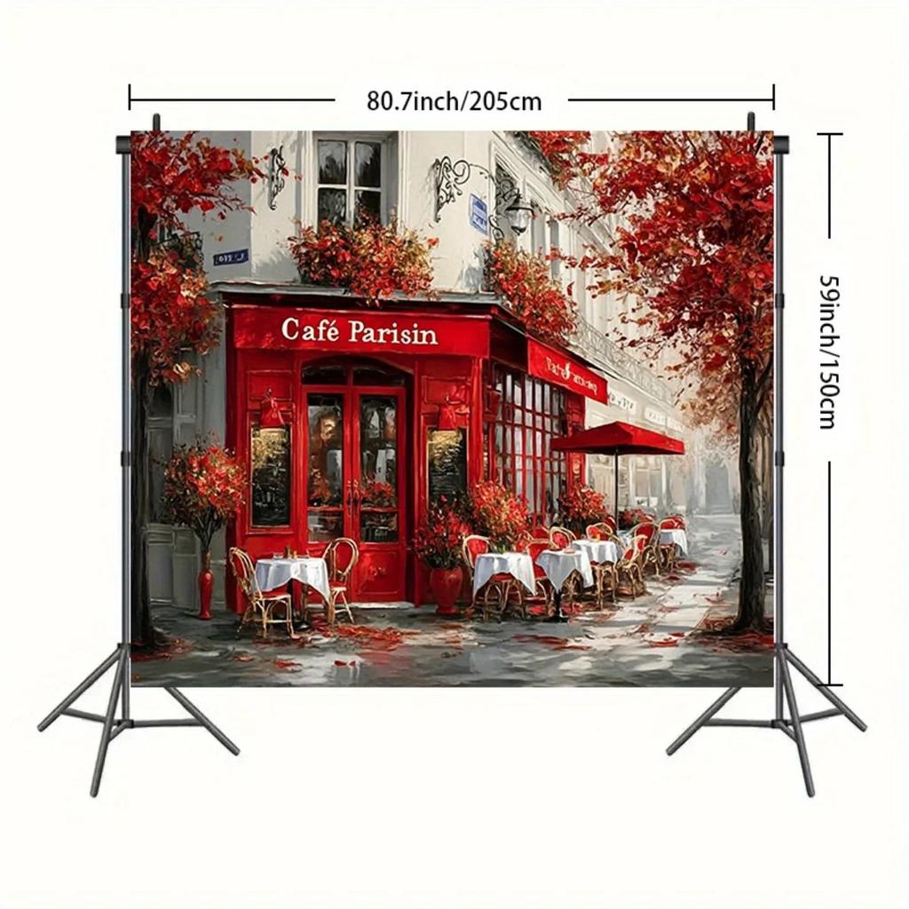 One classic autumn scene backdrop for a Parisian café - oversized reusable polyester studio backdropDJH