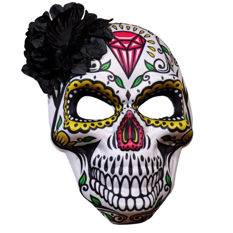 Day of The Deads Mask Sugar Skull Mask with Rose Decorations Masquerades Mask for Halloween Cosplay Party Costume Gifts