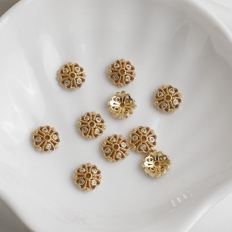 

14K Gold Plated Four-Leaf Clover Snowflake Pearl Bead DIY Bracelet Accessory